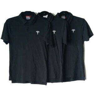 3 Official Tesla Polo T-shirt XS Black White Embroidered Logo